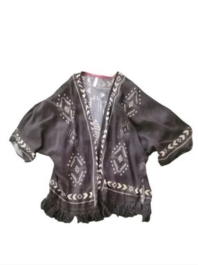 Xhilaration OS Black & White Fringe Boho Open Kimono Top